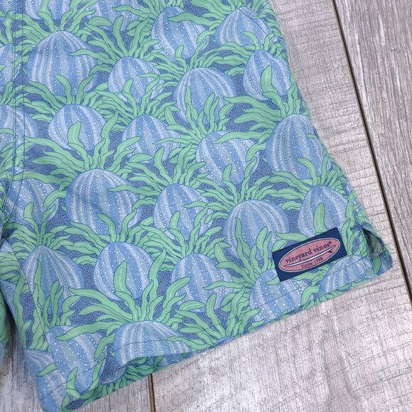 Vineyard Vines Shorts Boys Medium 12-14  Swim Trunks Blue Floral Lined Pull On - Picture 3 of 6